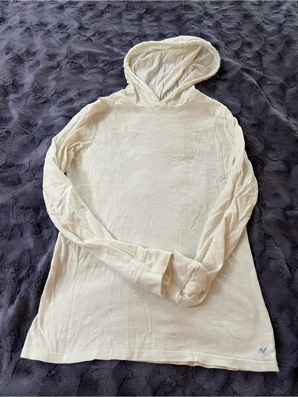 American Eagle Outfitters Cream Lightweight Hooded Long-Sleeve Sweater